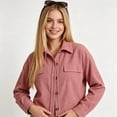 thumbnail image 2 of CBASIHI Womens Cropped Corduroy Jackets- Casual Vintage Loose Fit Classic Collar Long Sleeve Lightweight Button Down Shackets Pink Size S-2XL, 2 of 8
