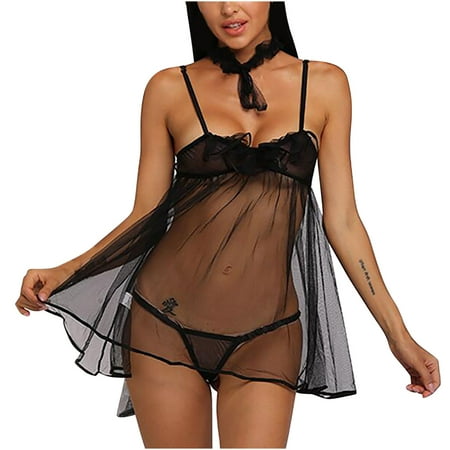 

Odeerbi Sexy Lingerie for Women Hollow Out Lace Cosplay Erotic Split Pajamas Black