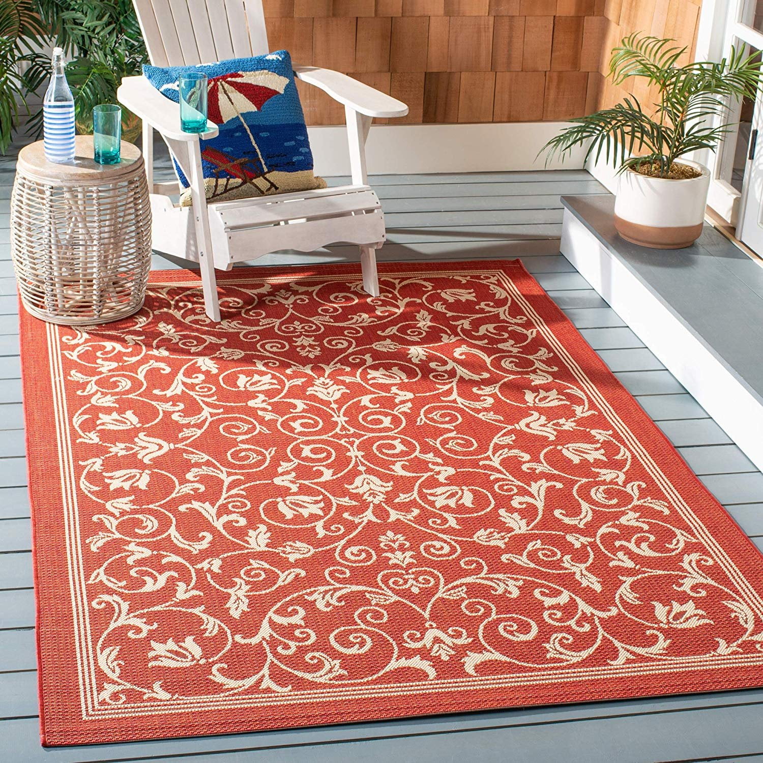 Safavieh Courtyard Collection CY20983707 Red and Natural Indoor