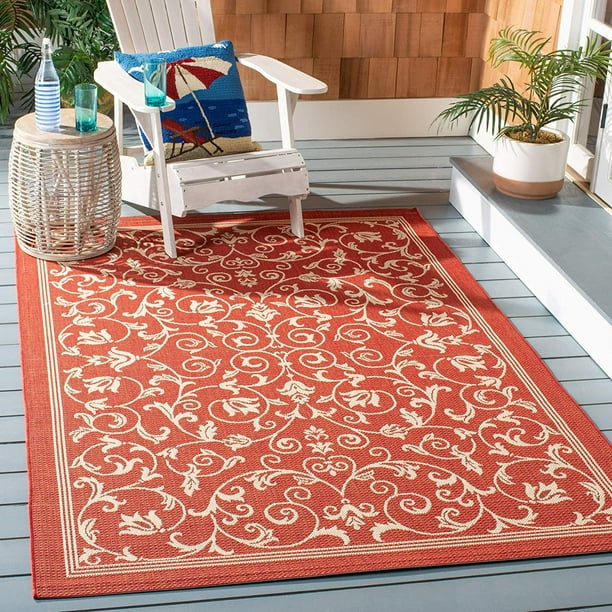 Safavieh Courtyard Collection CY20983707 Red and Natural Indoor/ Outdoor Square Area Rug (7'10