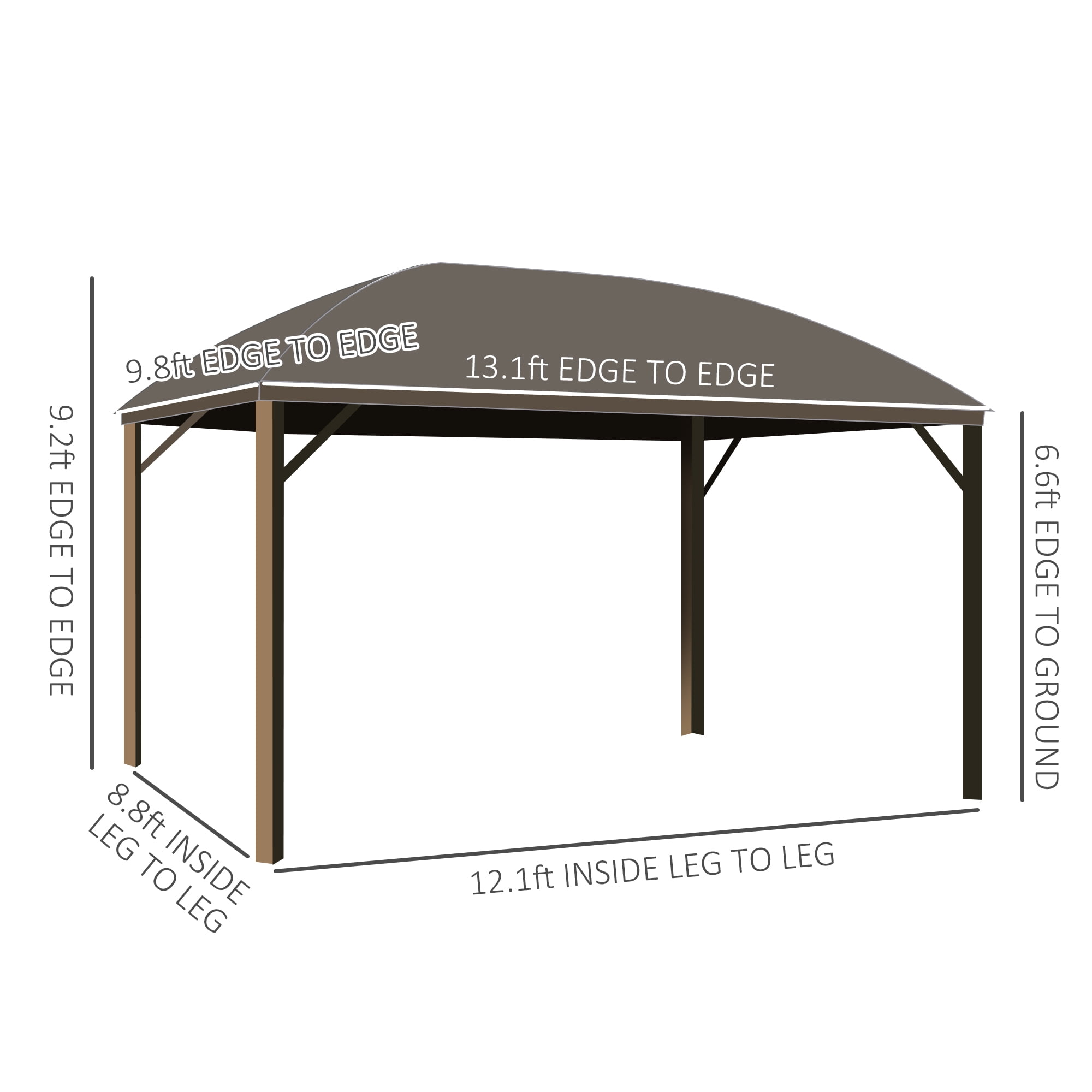 Outsunny 10' x 13' Hardtop Gazebo Canopy w/ Steel Roof, Sidewalls, Brown