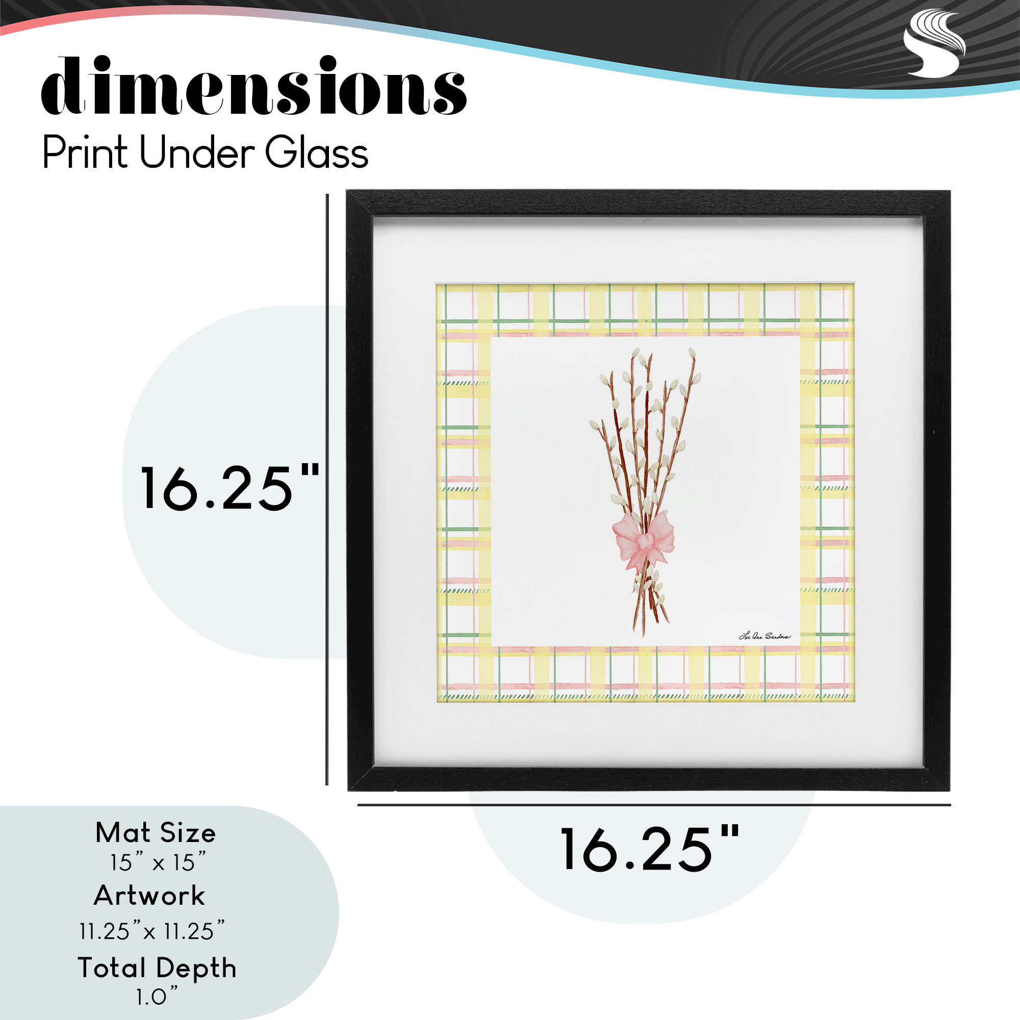 Pastel Spring Pussy Willow Black Framed Print Under Glass, design by Lee Ann Sanders