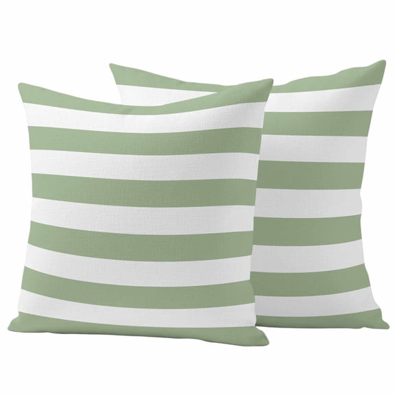 2 Pack Outdoor Waterproof Throw Pillow Covers,Minimalism Sage Green White Stripe Decorative Square Patio Pillowcases for Chair Couch Sofa 16x16in