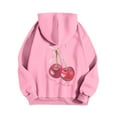 thumbnail image 4 of Essentials Women's Hoodie Bow Letter Cherry Print Long Sleeve Drawstring Hooded with Pocket Lightweight Sweatshirts Pink, 4 of 4