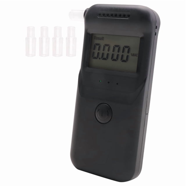 Éthylomètre Portable Testeur Haute Précision avec Invite Vocale Embouts Réutilisables pour Conducteurs, 1 x Éthylomètre 5 x Accessoires de Bouche