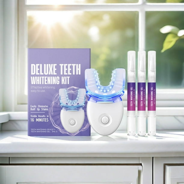 Kit de blanqueamiento dental para dientes sensibles | Sistema avanzado de luz y gel LED | Blanquea hasta 7 tonos | Resultados rápidos de 16 minutos | Fácil de usar en casa, oficina, viajes