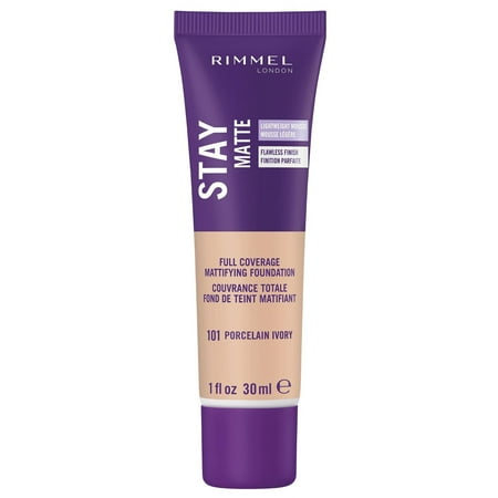Rimmel London Stay Matte Liquid Mousse - 101 Porcelain Ivory - Foundation, Lightweight, Shine Control, Oil-Free, 1oz