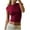 Wine, variant on IROINNID Women's Crop Backless Tops Tight-Fitting Short Sleeve High-Neck Solid Color Tops