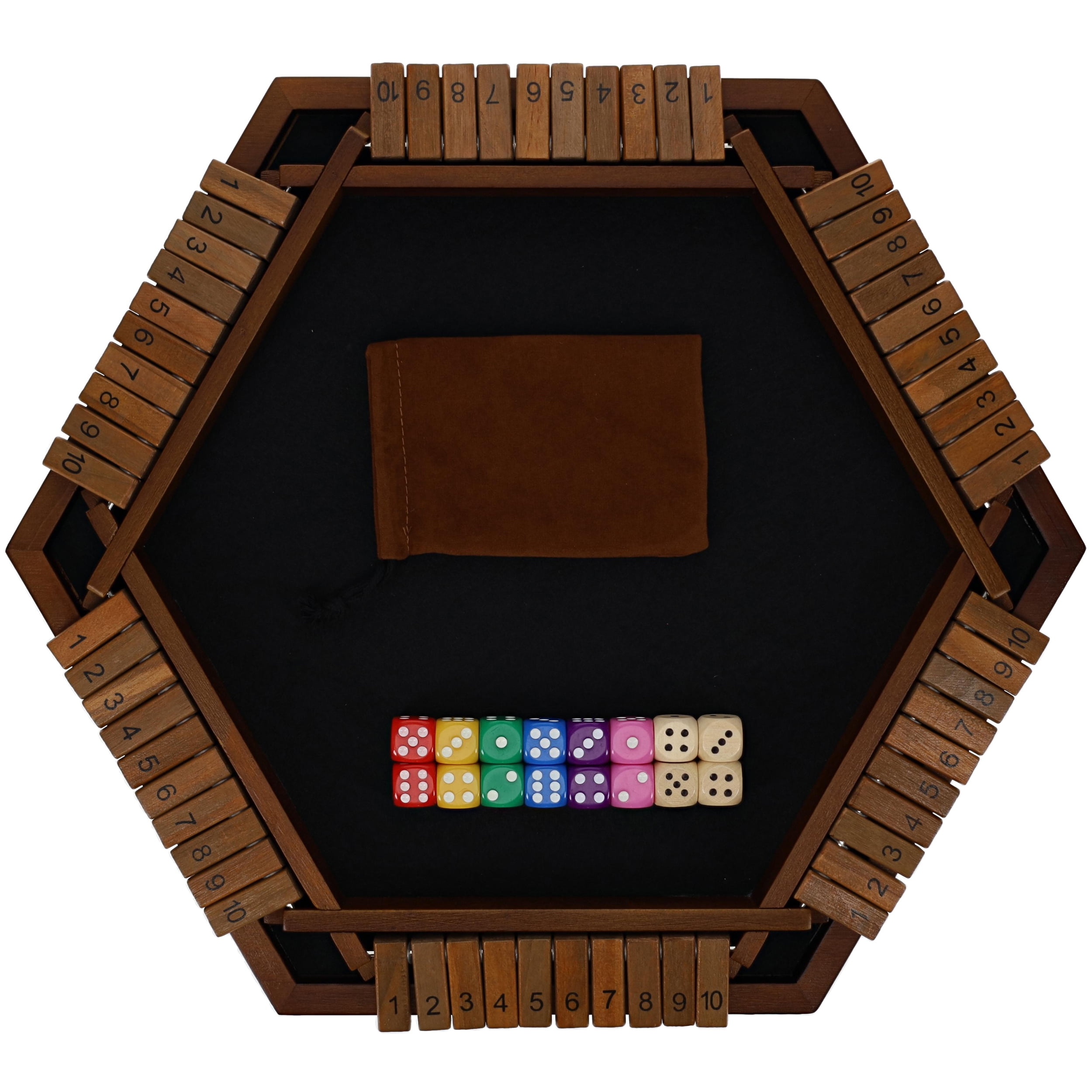 Pacific Shore Games 6 Player Shut The Box Dice Game - Walnut Stained Wood - 14 In.