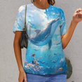 thumbnail image 3 of Ocean Dream Dolphin Womens Tops Women's Fashion Casual Short Sleeve Flower Print Round Neck Pullover Top Blouse, 3 of 7