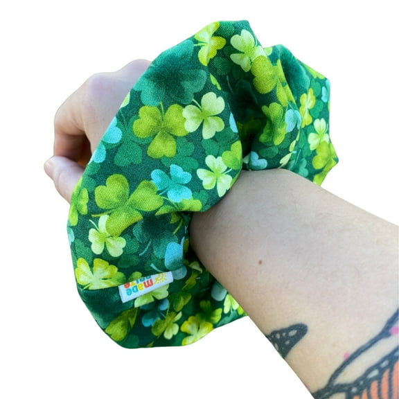 Green St Patrick's Lucy Four Leaf Clover Scrunchie Hair Tie Gift