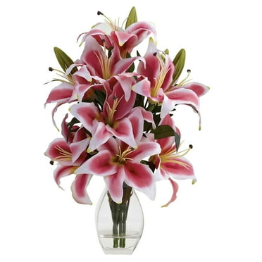 Nearly Natural 1343 Rubrum Lily with Decorative Vase Pink & White (1343)