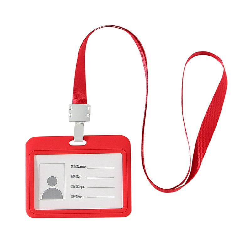 JeashCHAT Horizontal Badge Holder, Double-Sided Transparent Employee Work Card  Holder with Detachable Lanyard, Hard Plastic Waterproof Name Tag ID Card  Holder for Office, School 
