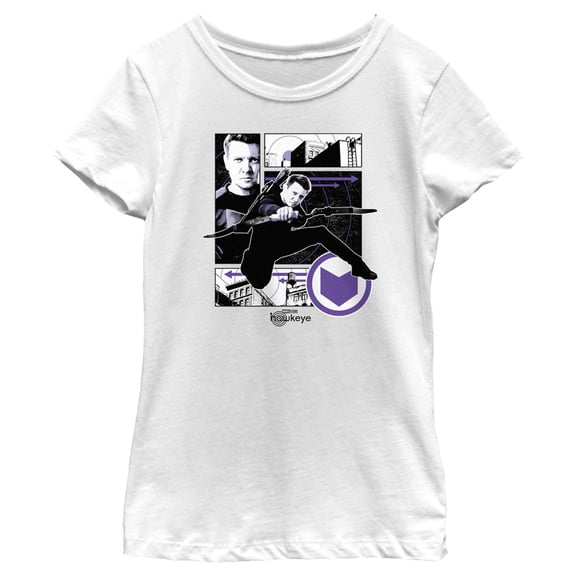 Girl's Marvel Hawkeye Graphic Panel Icon  Graphic Tee White Small
