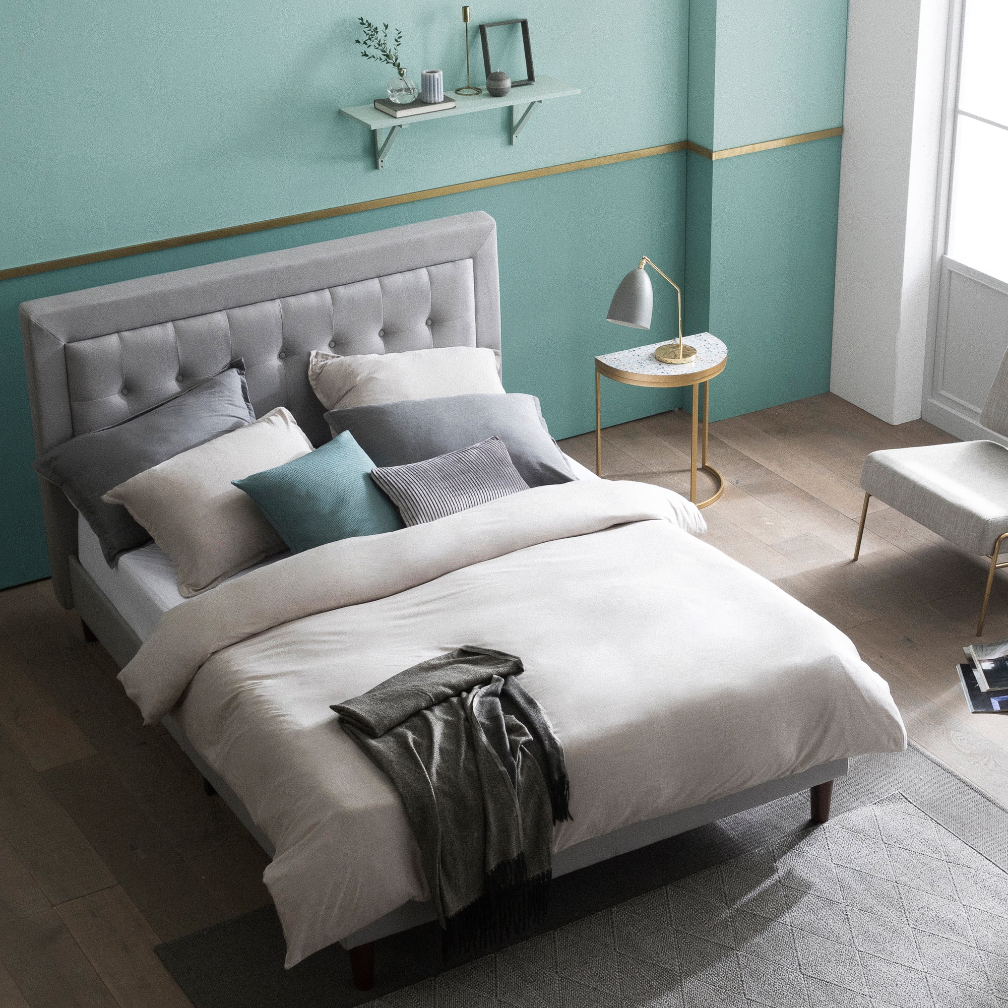 Zinus 40" Dachelle Upholstered Platform Bed Frame Gray Sand, Queen