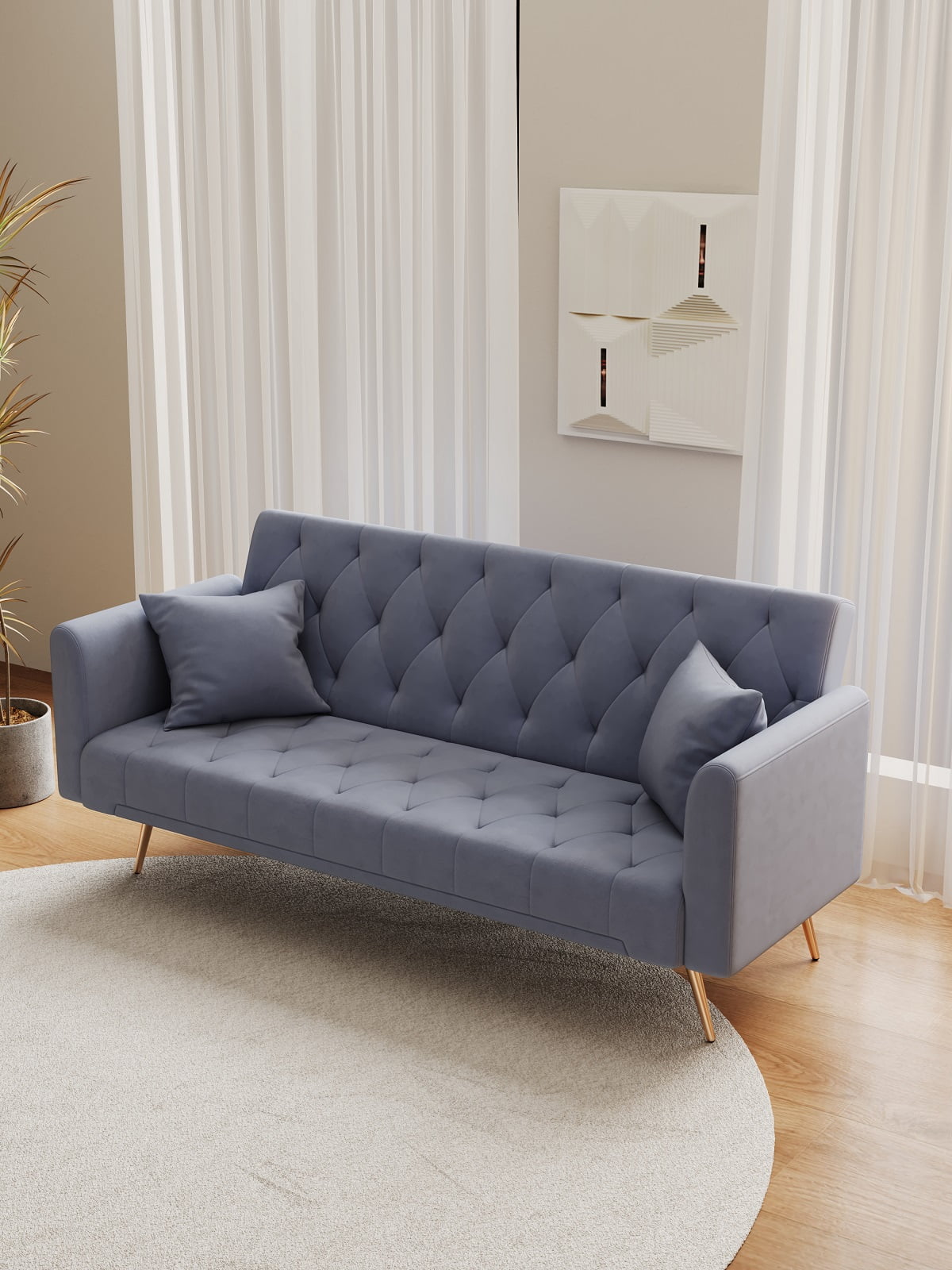 71" Convertible Loveseat Sofa, American Retro Gray Velvet, Ideal for Small Living Rooms, Bedrooms and Offices