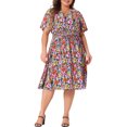 thumbnail image 2 of Agnes Orinda Women's Plus Size V Neck Floral Beach Midi Dress 3X Orange Yellow, 2 of 6