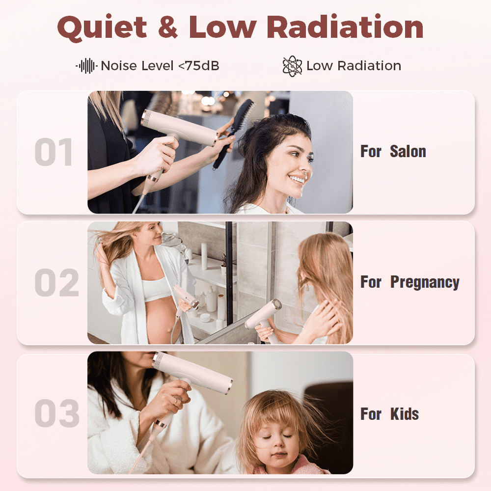 Slopehill Ionic Hair Dryer, 2000W Professional Blow Dryer with Diffuser, 110000 RPM High-Speed Brushless Motor, for Women Men Home Travel, Pink