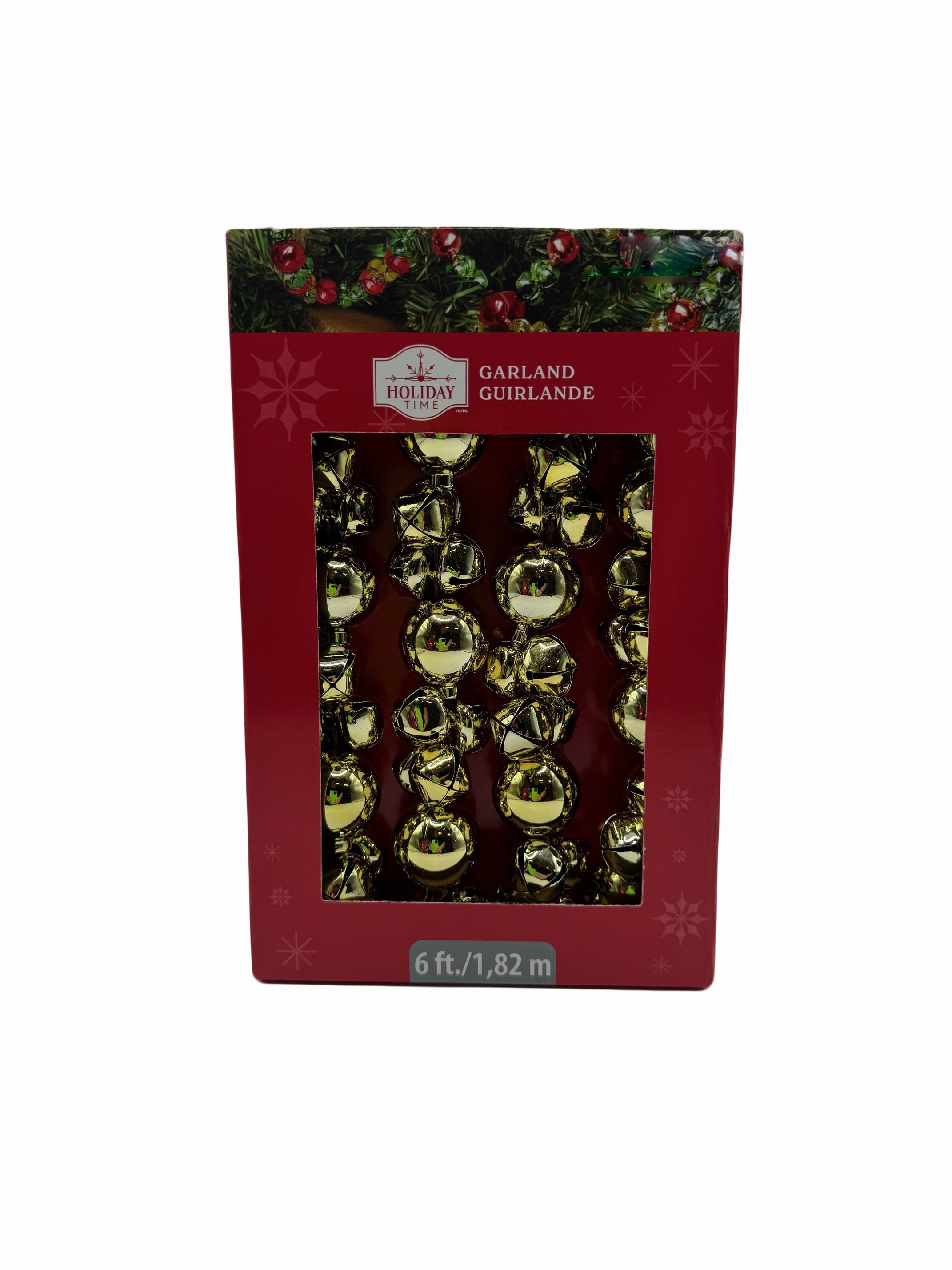 Holiday Time 6-Foot Gold Jingle Bell Garland with Beads for Christmas Decorating, 6ft Gold Bell Garland