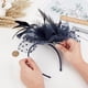 thumbnail image 3 of Tocado de plumas de malla con diadema, estilo años 20, estilo azul prusiano, ideal para fiestas de té, bodas, cócteles y flores., 3 of 9