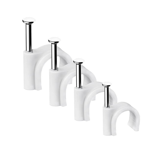 Jinsinto Clips de Câble, Clous Solides Rond Blanc Durable, 4 Taille 4mm 6mm 8mm 10mm, Pinces de Rangement de Fil de Gestion de Support de Câble (Blanc, 400pcs)