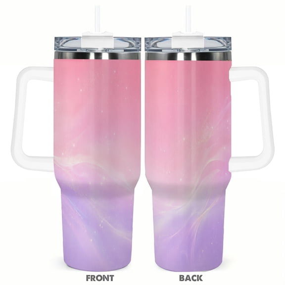 40oz Pink Purple Sparkle Tumbler with Handle and Straw Stainless Steel Insulated Travel Coffee Cup Gift for Women