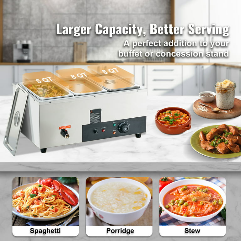 BENTISM Commercial Electric Food Warmer Countertop Buffet 3*8 Qt