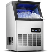Commercial Ice Maker Machine 120LBS/24H Ice Maker, Stainless Steel Freestanding Ice Machine with 33LBS Storage Capacity, Self-Cleaning, 2 Water Inlet Modes,Ideal for Restaurant,Home,Bar