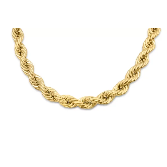 14k Yellow Gold Plated Over 925 Sterling Silver Rope Chain Mens Necklace 9mm