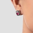 thumbnail image 5 of Jewelili Sterling Silver 6 MM Cushion Shape Created Ruby with Treated Black and Natural White Round Diamond Accent Halo Stud Earrings, 5 of 6