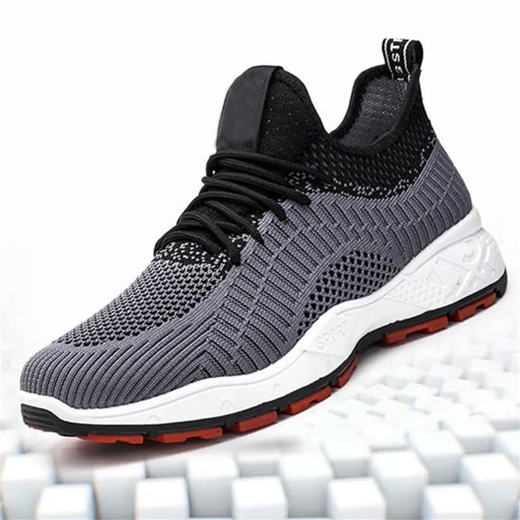 AUDeals Men's Mesh Slip On Sneakers, Breathable Flying Woven Shoes with Wide Fit Comfort for Gym and Walking (Grey, 8)