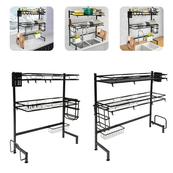 Dwellnix Over Sink Dish Rack Dry 2 Tier Drip Dry Steel Large Dish Organizing Rack NEW