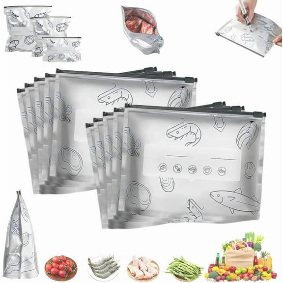 Reusable Aluminum Foil Sealable Storage Bags,2025 New Vacuum Zipper Pouches Food with Label and Stand-Up Bottom Design, Food Freezer Bag, Easy to Seal, Heat Resistant for Vegetable Fruit Meat