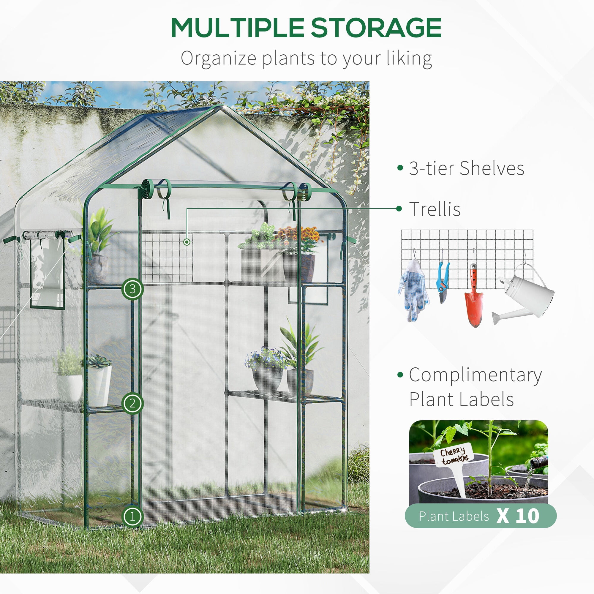 Outdoor Storage Shed Outsunny Outdoor Walk-in Mini Greenhouse with Mesh Door & Windows, Small Portable Garden Green House with 3 Tiers 6 Shelves, Trellis, & Plant Labels,Small Storage Shed
