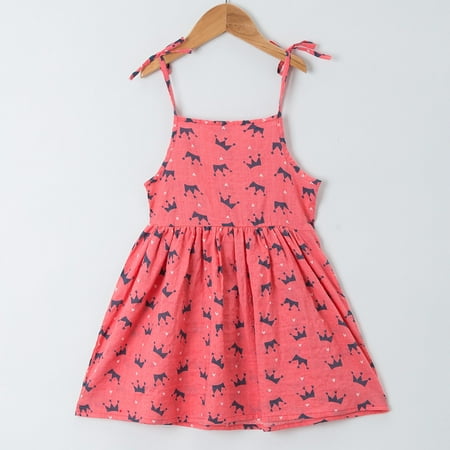 

WHLBF Baby Girl Dress Toddler Kids Print Beachwear Princess Strap Dress Sundress Summer Red 90(90)