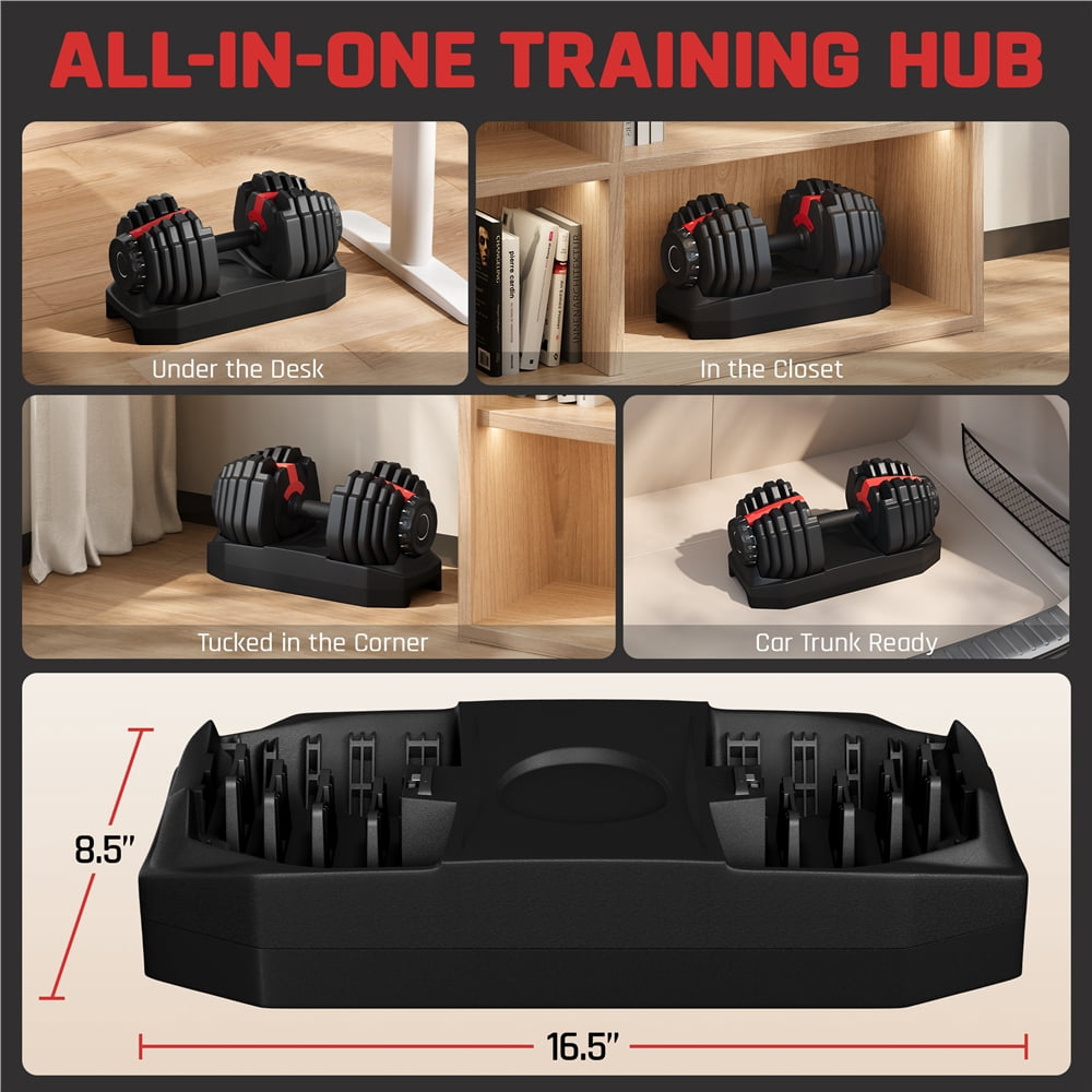 Yaheetech 52.5lb Adjustable Dumbbell Set with Anti-Slip Handle and Tray, Black