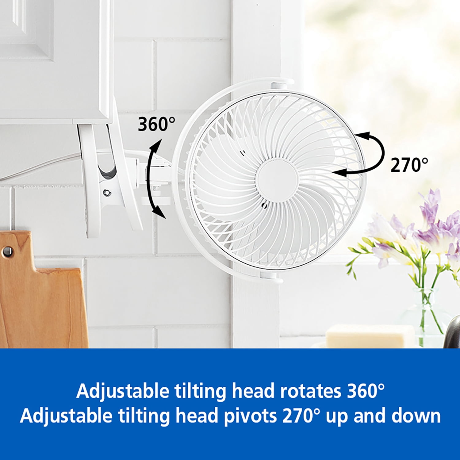 Mainstays 6" 2-speed Personal Desktop and Clip Fan, Adjustable Rotates 360°, White, Model#FN1868NW