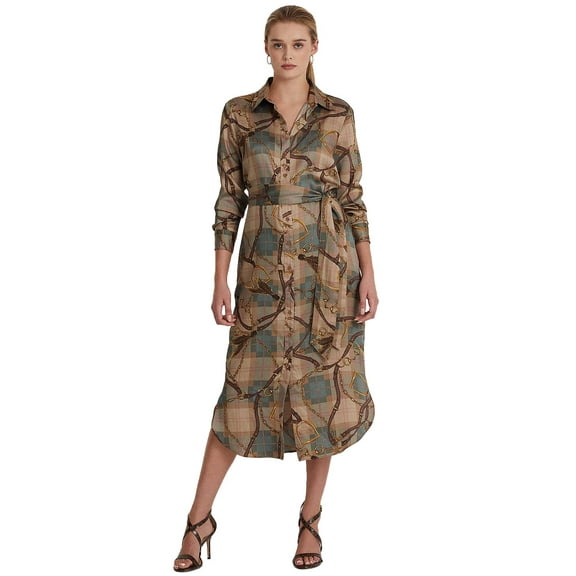 Lauren Ralph Lauren Women's Brown Plaid Twill Shirtdress