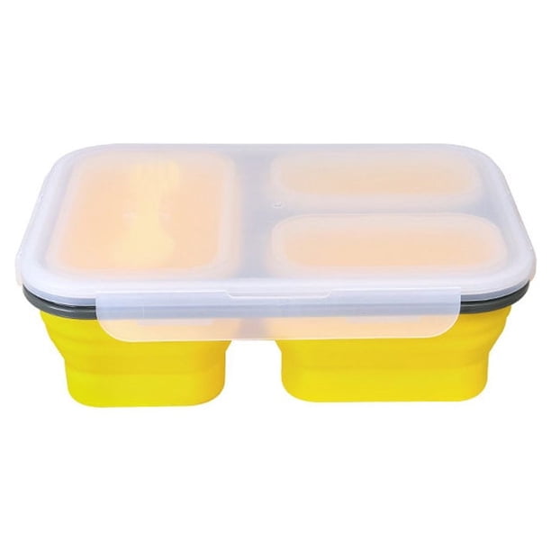 Toystoory Fiambrera de silicona con 3 compartimentos plegados para el hogar, Camping, senderismo, comida, desayuno, contenedor de almacenamiento, Mostrada Amarillo