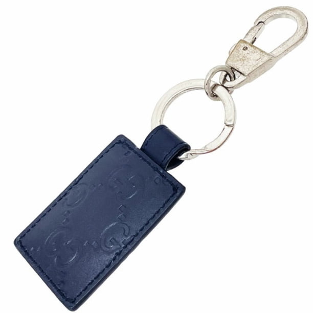 Pre-Owned Gucci Keychain Signature Leather Keyring Calf Navy