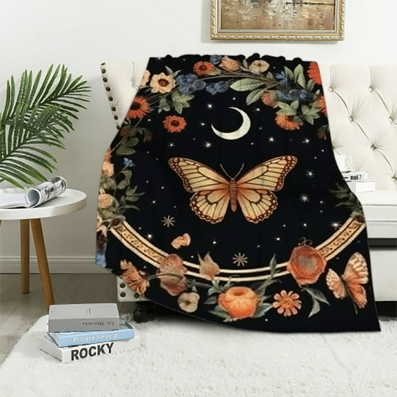 BCIIG Butterfly Flowers Moon Phases Warm Lightweight Soft Fleece Blanket for All Seasons Sofa Decor Cow Gifts 40x50in