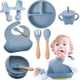 thumbnail image 2 of Set de Vajillas y Platos de Silicona, Azul, con Ventosas y Baberos Ajustables para Bebé, Seguros par, 2 of 9