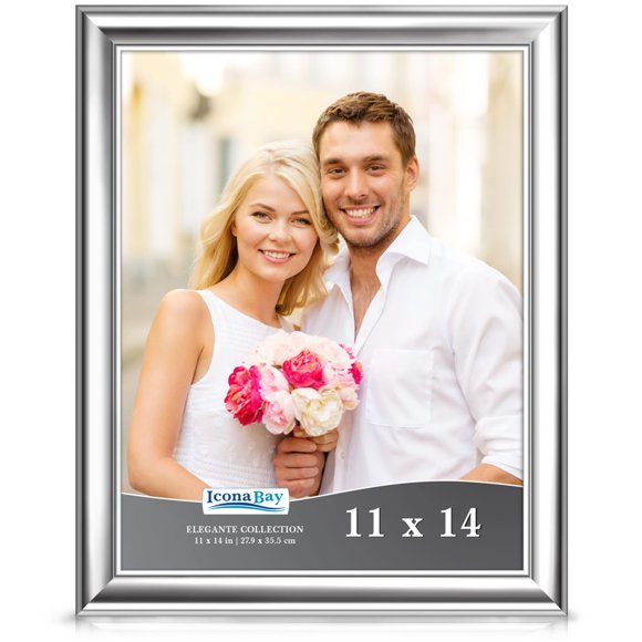 Icona Bay Cadre Photo Argenté 11x14, Cadre Photo Contemporain 11 x 14, Montage Mural Ou de Table, Elegante Collection