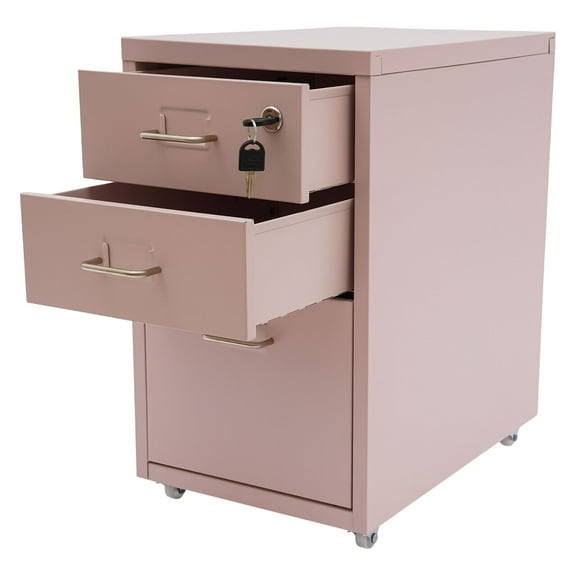 Miumaeov 3 Drawers Vertical File Cabinet Pink Locking Filing Storage Cabinet For Home Office
