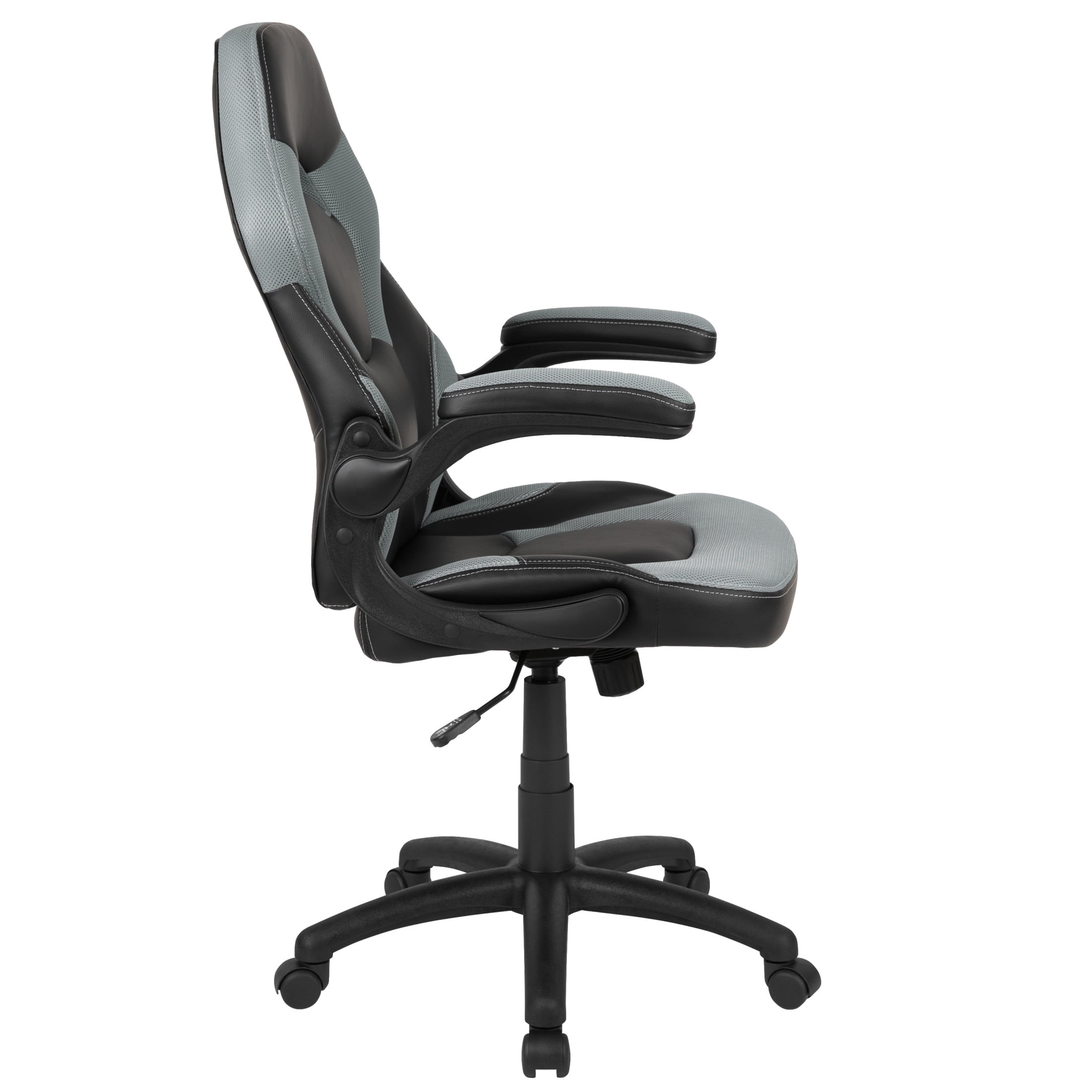 Emma + Oliver Gaming Racing PC Chair with Flip-up Arms, Gray/Black LeatherSoft