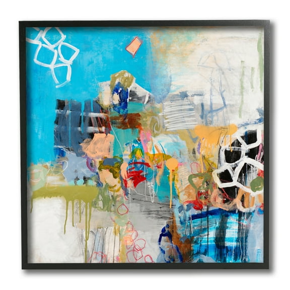 Stupell Industries Vibrant Square Collage Abstraction Energetic Design Black Framed by Jeffrey Tover