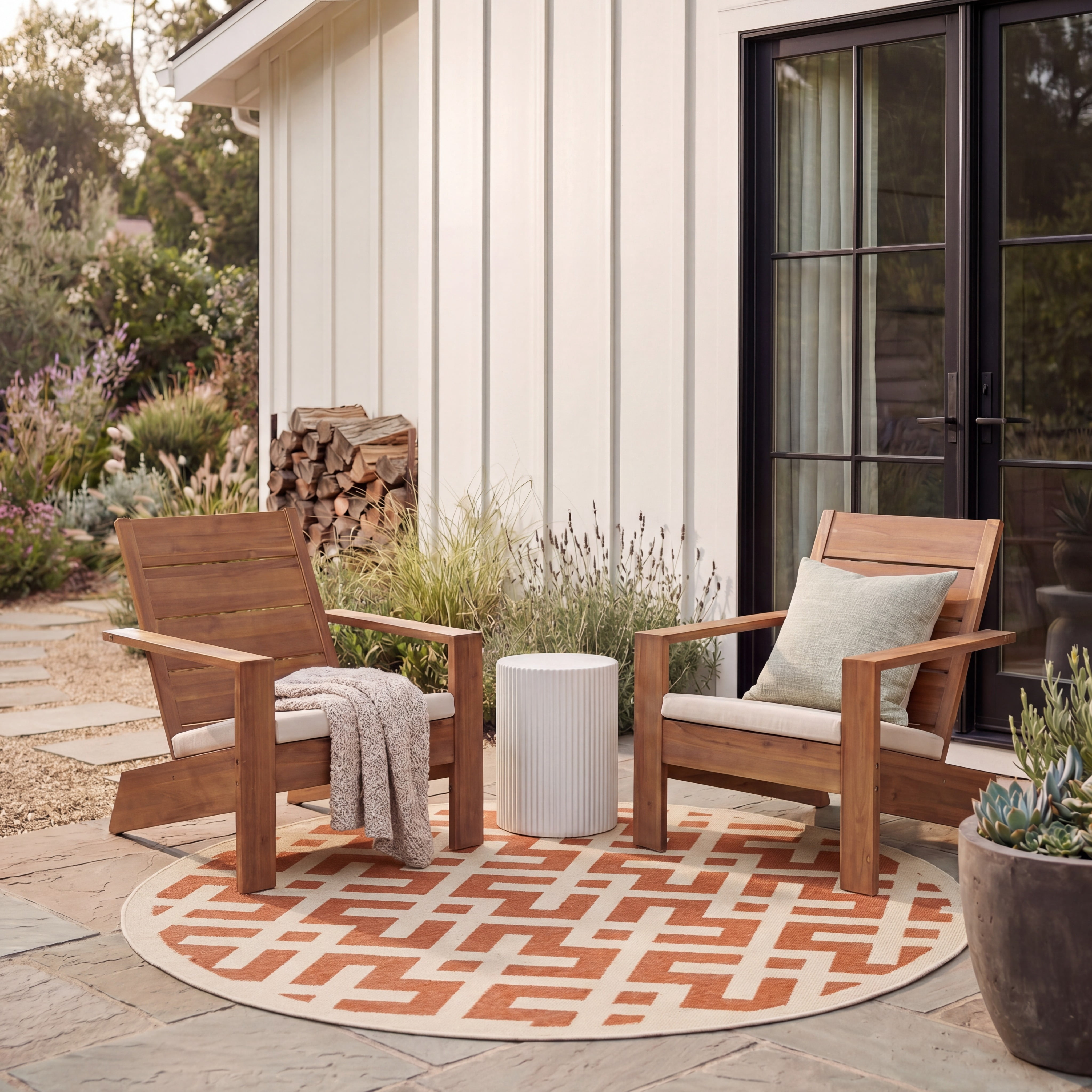 Safavieh Courtyard Alvin Geometric Indoor/Outdoor Area Rug, Terracotta/Bone, 5'3" x 5'3" Round