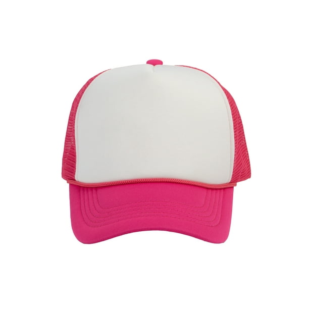 Top Headwear Blank Trucker Hat - Mens Trucker Hats Foam Mesh Snapback  White/Hot Pink 
