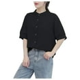 thumbnail image 2 of ECZHAW Womens Tops ,Womens Summer Blouse Cardigan Casual Puff Short Sleeve Button Down Cotton Linen Shirts Loose Work Tops, 2 of 4