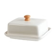thumbnail image 2 of Ceramic Butter Dish with Lid, Covered Porcelain Food Container with Wooden Knob, Countertop Keeper for Butter Cheese Sauces Leftovers and Serving, 2 of 6